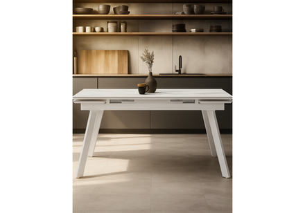 Керамический стол Woodville Норман 140 (200) х 80 белый мрамор alpin white, snow white, белый, ножки белые