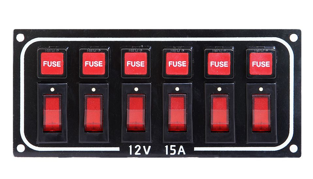 Панель выключателей для судна , 6 клавиш, 6 предохранителей, черная (10235918)