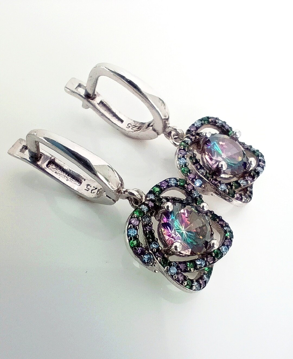 Серьги Эстерелла с мистическим кварцем, из серебра 925*, родированные/Ф