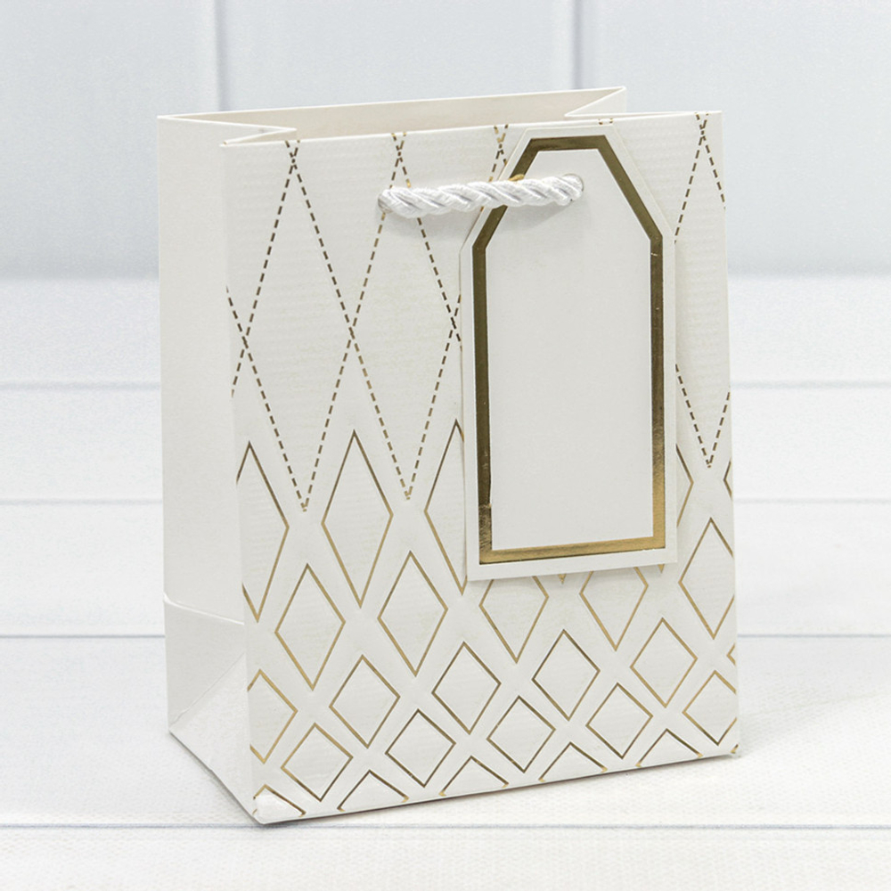 Пакет подарочный 12х15х7см Премиум "Ромбы с пунктирами" (Белый)