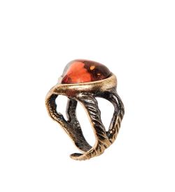 AM-2497 Кольцо «Сердечко» (латунь, янтарь)
