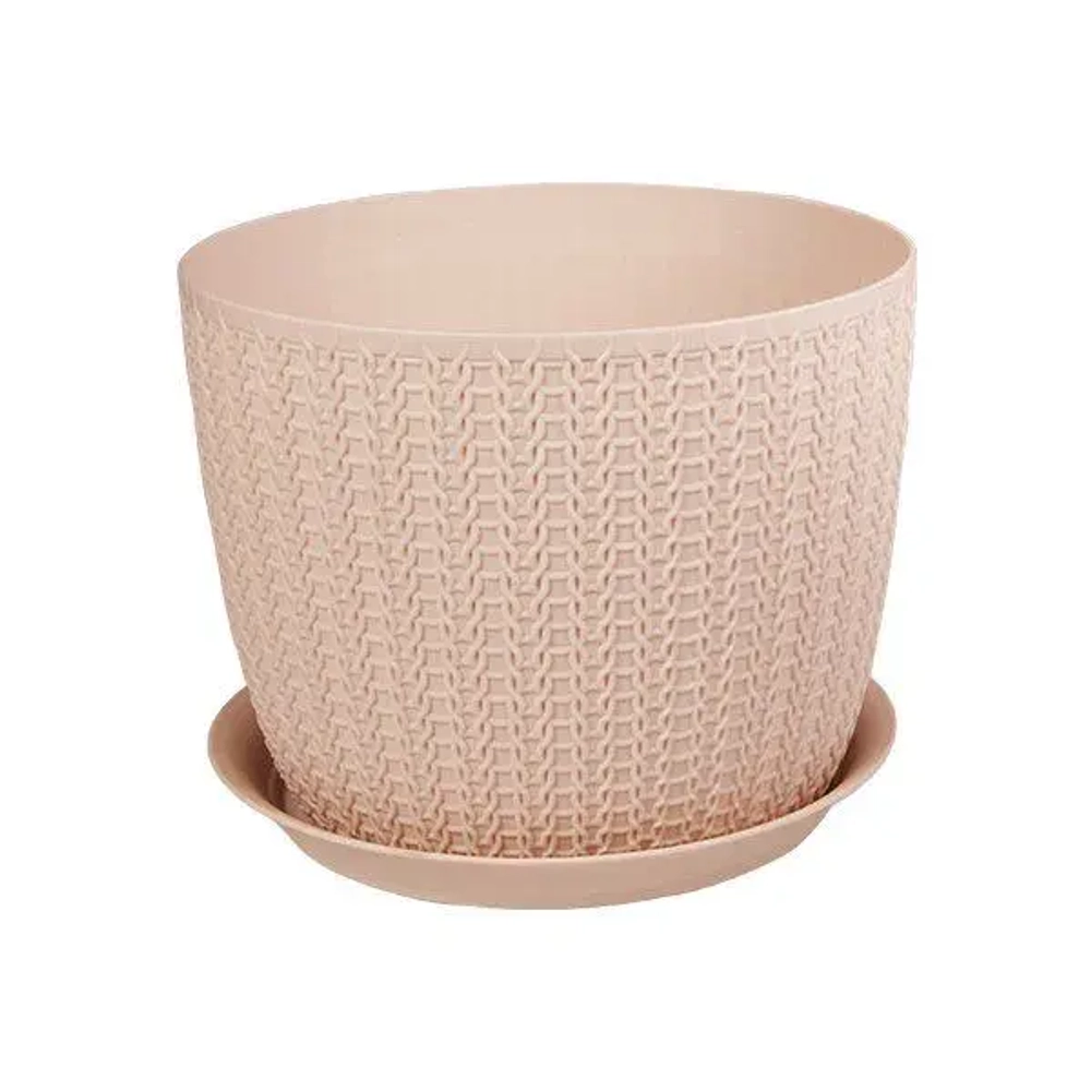 Кашпо ВЯЗАНИЕ D135мм 1,1л с поддоном чайная роза 0,11,135х0,135м (комплект 12 шт)