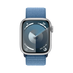 Apple Watch Series 9, 41 мм, корпус из алюминия Silver, тканевая спортивная петля Winter Blue