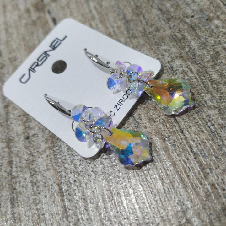 Серьги-петли Cubic Zirconia подвеска кружки капля резная цвет белый перламутровый металл серебристый