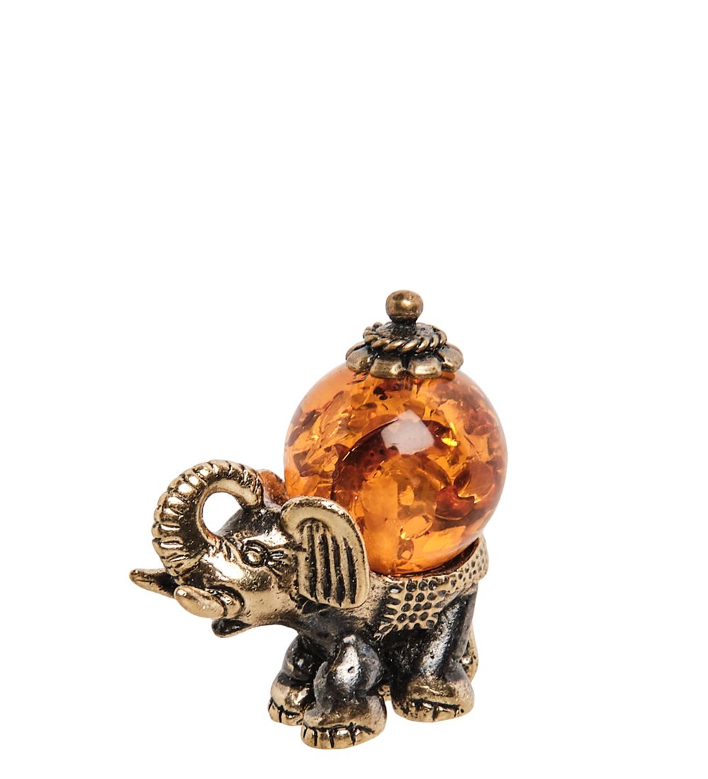 Народные промыслы AM- 549 Фигурка «Слон индийский» (латунь, янтарь)