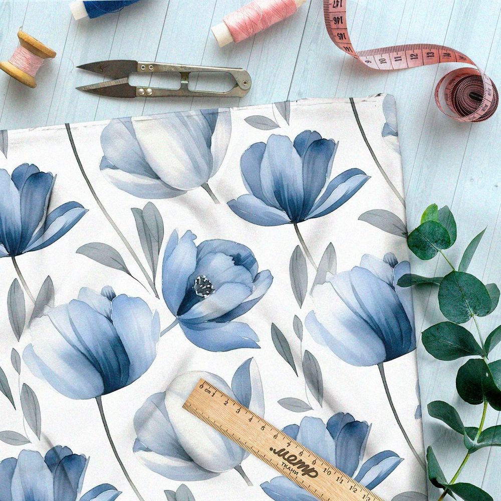 Ткань премиум сатин пастельные тюльпаны