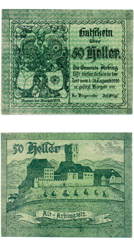 Австрия 50 геллеров 1920 Арбинг aUNC