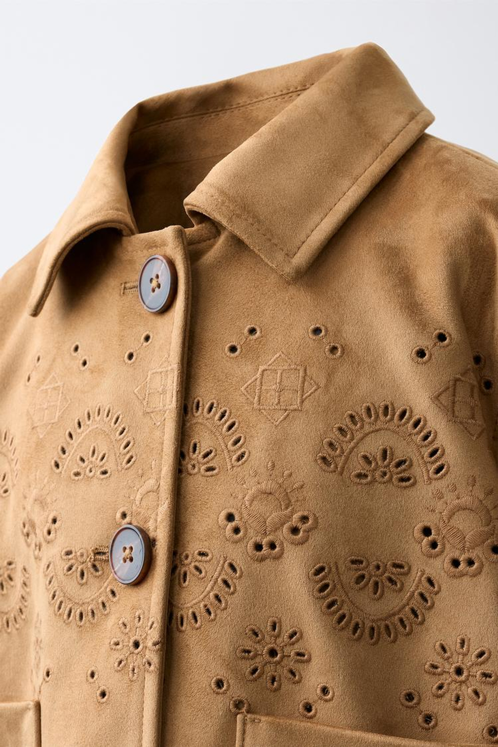 ZARA КУРТКА ИЗ ИСКУССТВЕННОЙ ЗАМШИ С ВЫШИВКОЙ, РЫЖЕВАТО-КОРИЧНЕВЫЙ