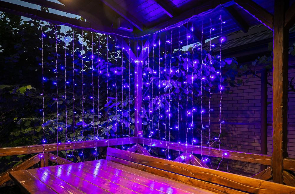 ULD-C3020-240-TTK BLUE-WHITE IP44 Занавес светодиодный с эффектом мерцания. 3х2м. Соединяемый. 240 светодиодов. Белый и синий свет. Провод прозрачный. TM Uniel