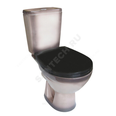 Унитаз-компакт горизонтальный выпуск нижний подвод 2/реж с сиденьем полипропилен черный декор Соло Rosa (Кировская керамика)