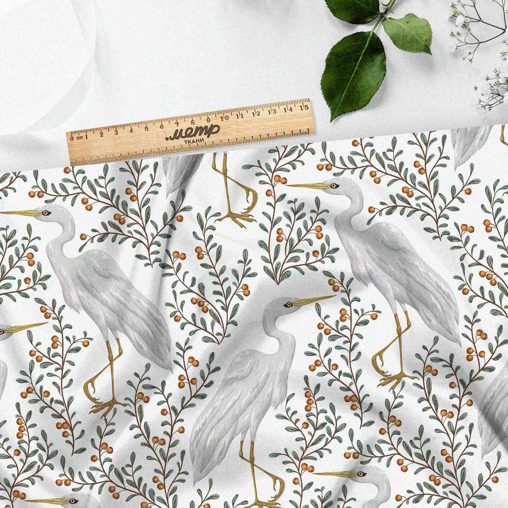 Ткань футер 2-х нитка журавли и ягоды