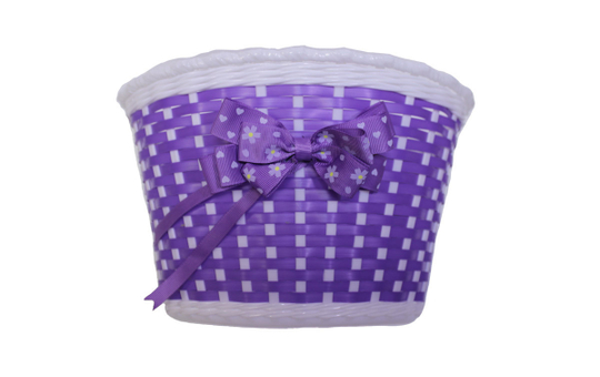 Корзина TRIX для дет. вел. 20", креп. на руль, 270x200x170мм, пласт., плетёная, бело-фиолетовая