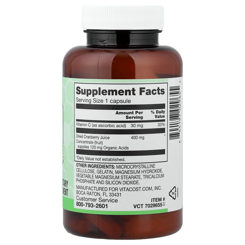 Vitacost, Cranberry Juice Concentrate with Vitamin C, 30 Capsules