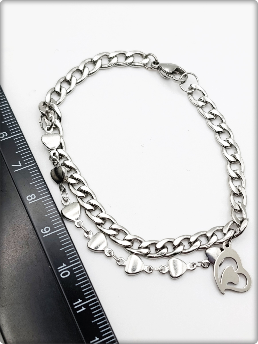 Браслет стальной "Сердце" длина 18см.