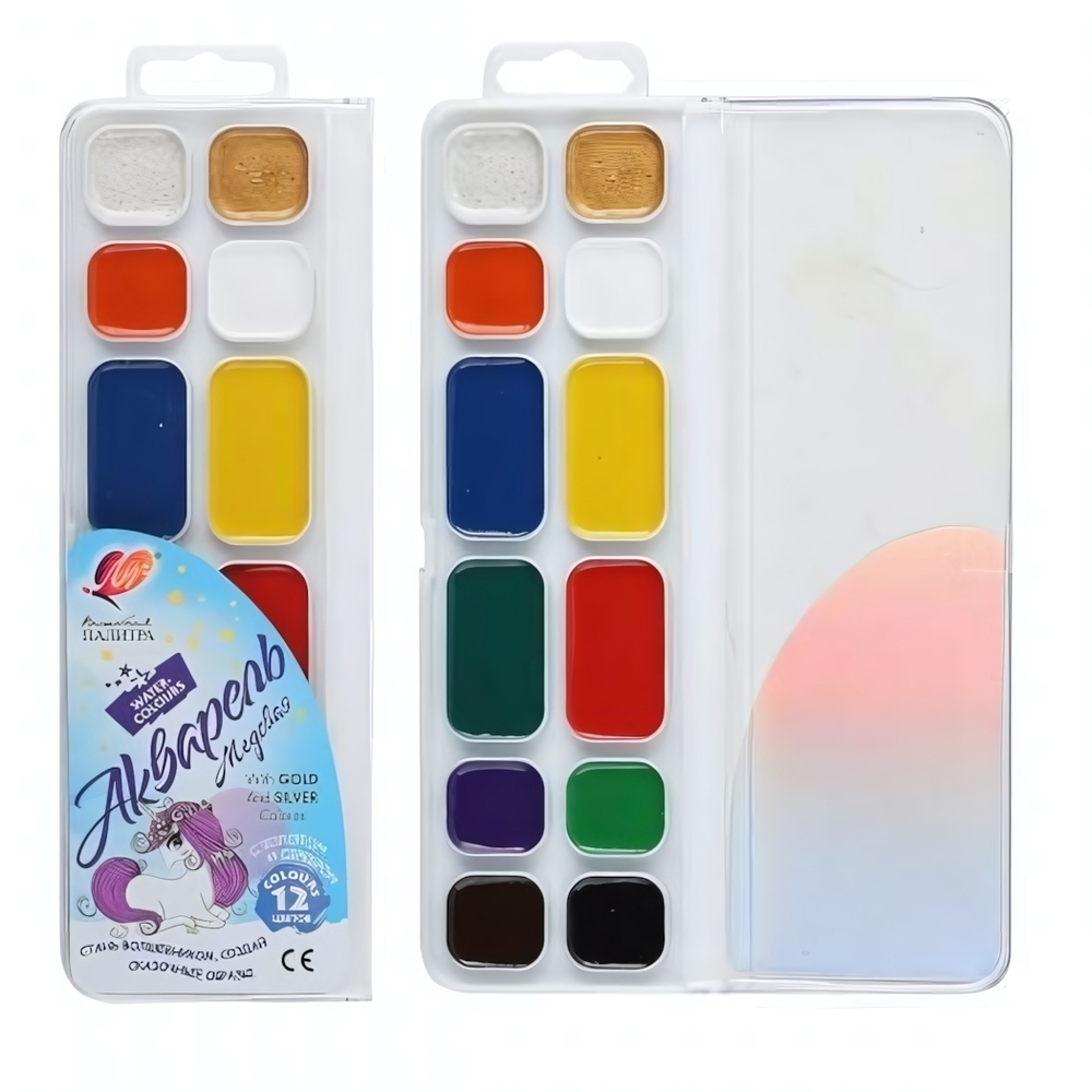 Акварель медовая "Волшебная палитра" 12 цветов, без кисти, пластик (Луч)