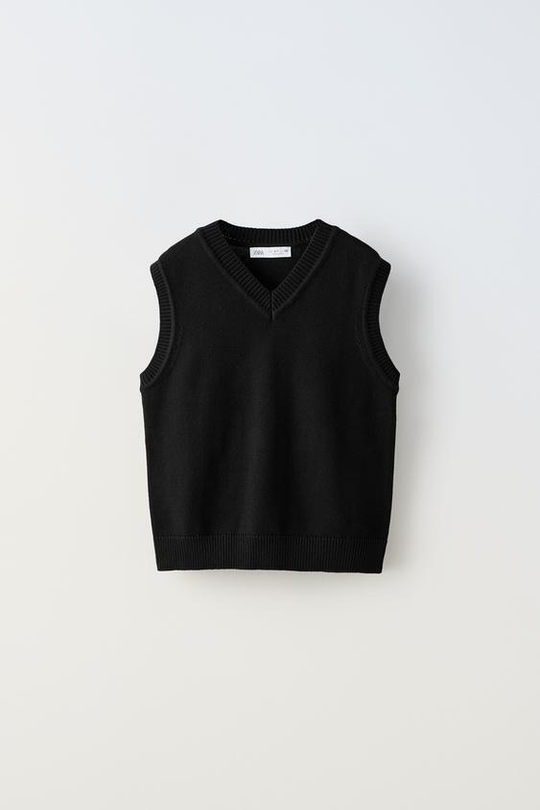 ZARA ТРИКОТАЖНЫЙ ЖИЛЕТ, ЧЕРНЫЙ