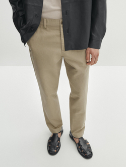 Massimo Dutti Зауженные брюки из смесового хлопка, рыжевато-коричневый