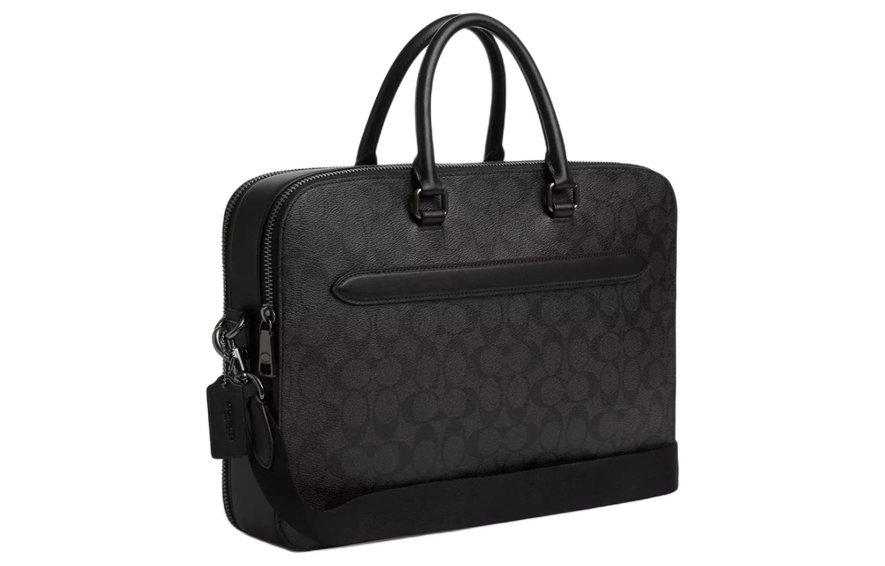 COACH ETHAN Coated Canvas With Smooth Calfskin Briefcase, Shoulder Bag, Crossbody Bag, Handbag Large Men"s Black