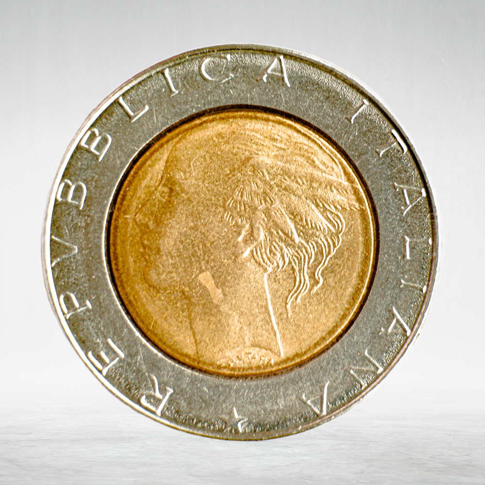 Italy 500 Lire 1989 R "Bimetallic – Head of Italy and Ship", XF