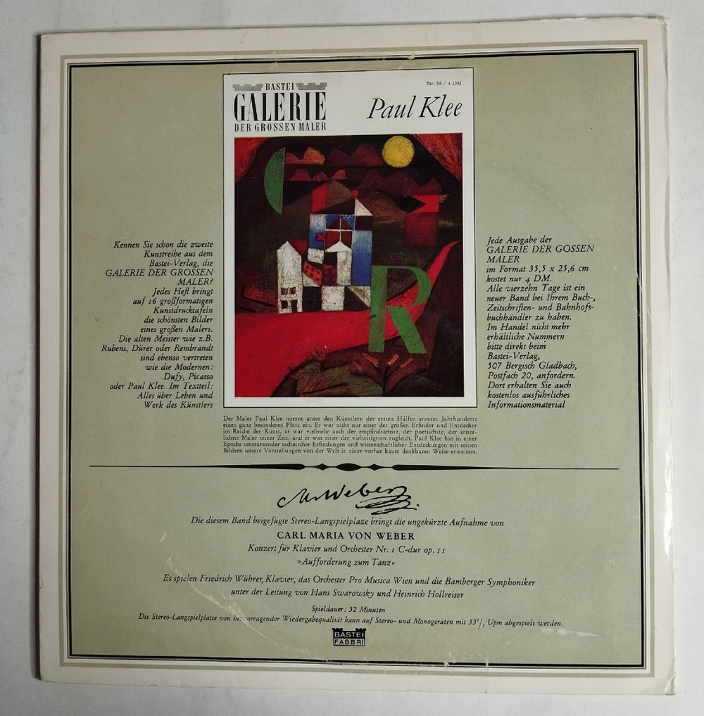 Винтажная виниловая пластинка LP Carl Maria Von Weber Вебер In 3 Folgen Band I 10 дюймов (Germany 1968)