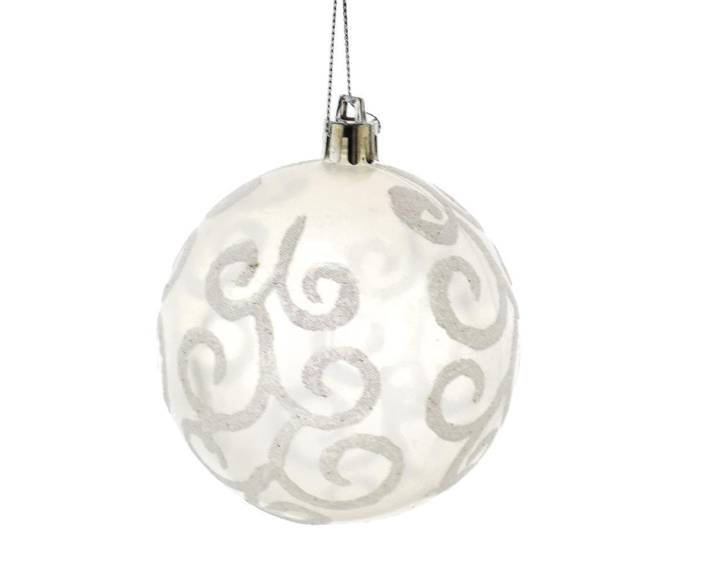 Н-р из 6-ти пластиковых полупрозрачных шаров с рисунком 8 см, цвет -белый