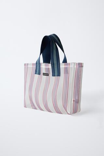 ZARA БОЛЬШАЯ СУМКА В ПОЛОСКУ, СИНИЙ