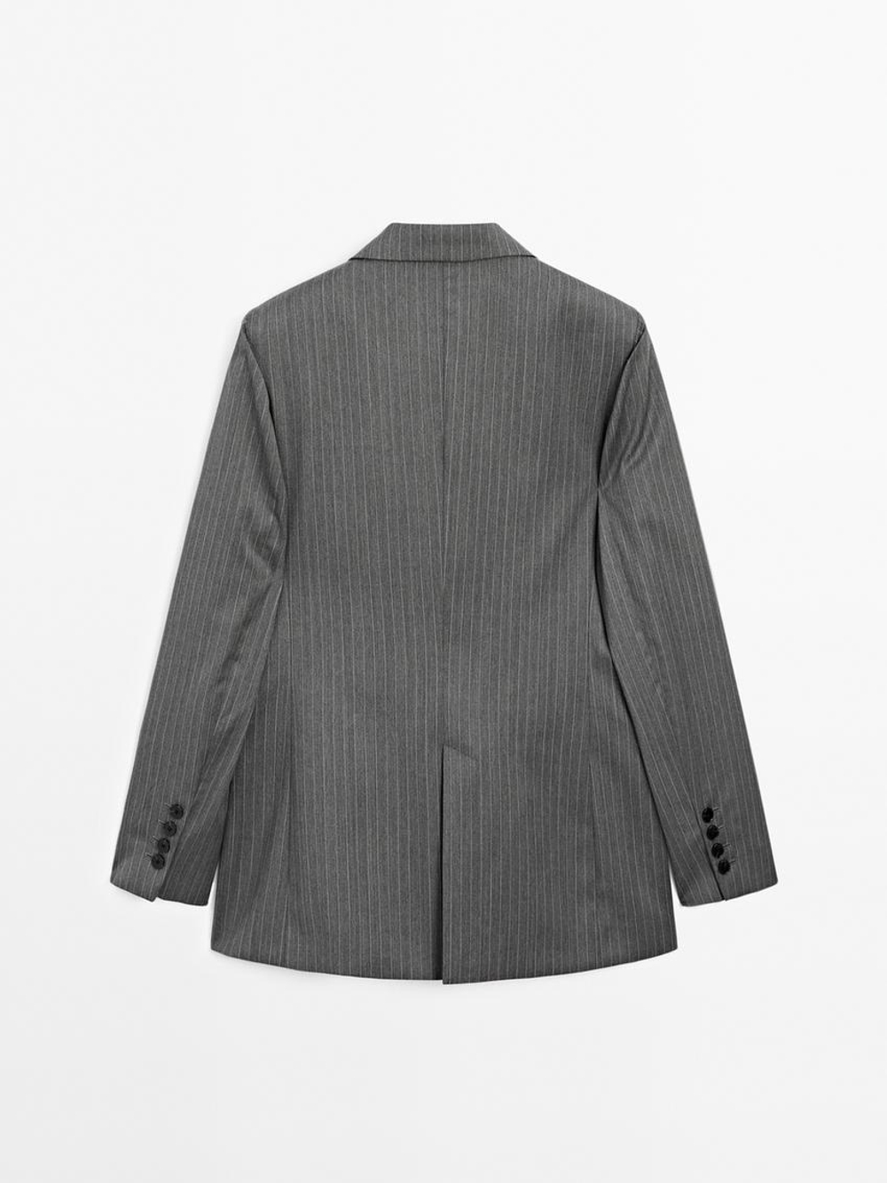Massimo Dutti Пиджак в тонкую полоску из 100 % шерсти, серый