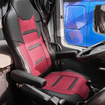 Чехлы Люкс Mercedes Actros MP3 (экокожа, черный, красная вставка (рогожка))