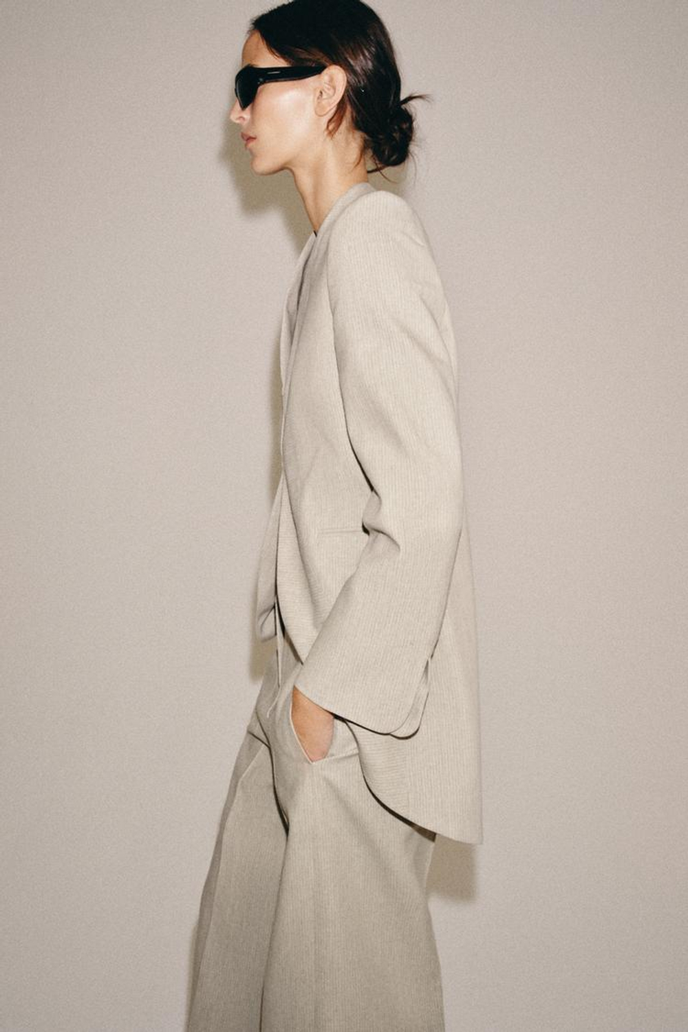 ZARA БРЮКИ В ПОЛОСКУ — ZW COLLECTION, ПЕСОЧНЫЙ МЕЛАНЖ