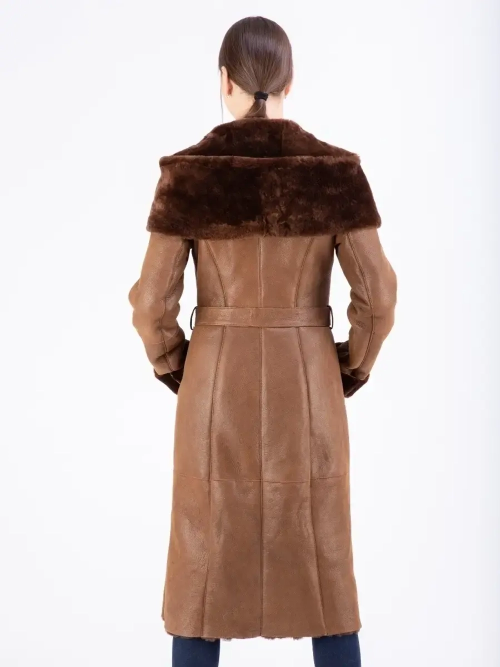 Дубленка женская натуральная длинная с капюшоном Турция