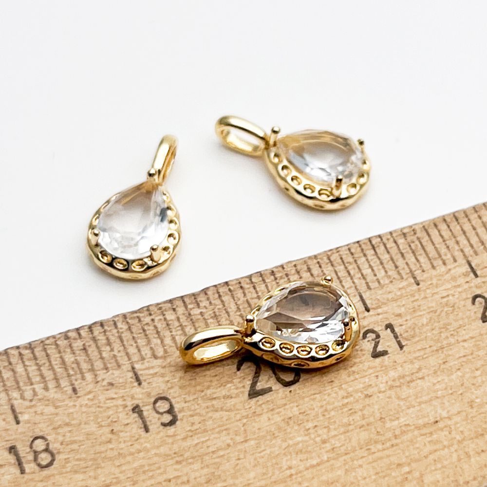 Подвеска Капля, цвет золото + прозрачный, размер 15*8 мм, цена за 1 шт