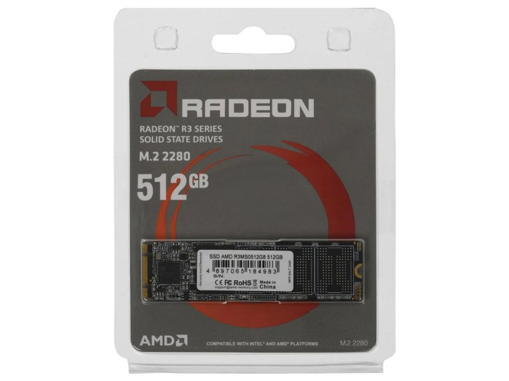 SSD накопитель AMD Radeon 512ГБ, M.2 2280, SATA III, [R3MS0512G8]