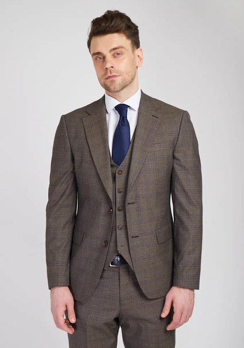 Мужской классический костюм тройка (коричневый) в клетку А11
