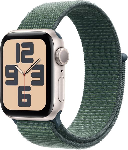 Умные часы Apple Watch SE 2024 40 мм из алюминия цвета «сияющая звезда», нейлоновый браслет зеленого цвета