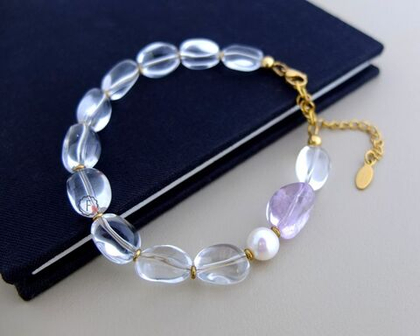 браслет из горного хрусталя с жемчужиной
