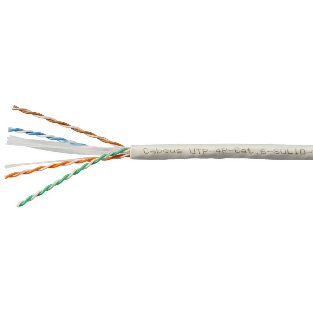 Cabeus UTP-4P-Cat.6-SOLID-LSZH-GY Кабель витая пара UTP (U/UTP), категория 6, 4 пары (23 AWG), одножильный, LSZH нг(А)-HF, серый (305 м)