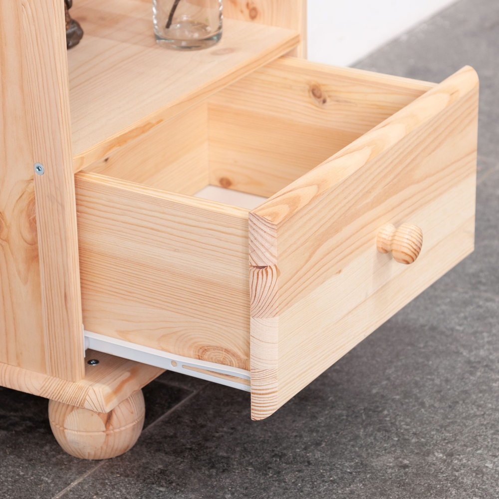 Стеллаж 3 полки Бритта из массива сосны с ящиком, 40х32х182 см, в натуральной отделке