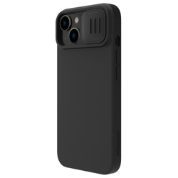 Твердый чехол с мягким шелковистым покрытием от Nillkin для iPhone 15, серия CamShield Silky Silicone Case с защитной шторкой для камеры
