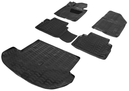 Коврики в салон и багажник автомобиля (комплект) AutoFlex для Hyundai Santa Fe IV поколение (5 мест) 2018-2021, полиуретан, с крепежом, 5 частей, K9230401-2