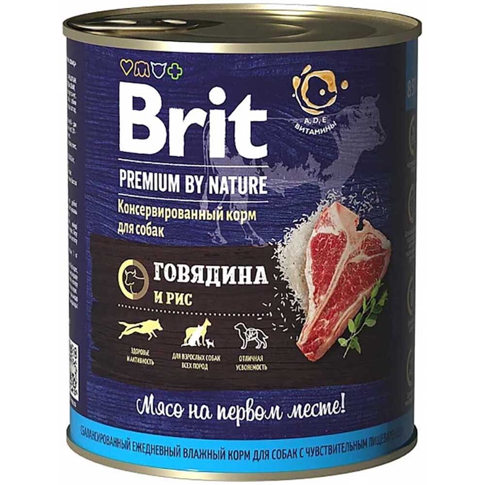 Brit Premium By Nature консервы для собак с говядиной и рисом в желе 850 г (банка)