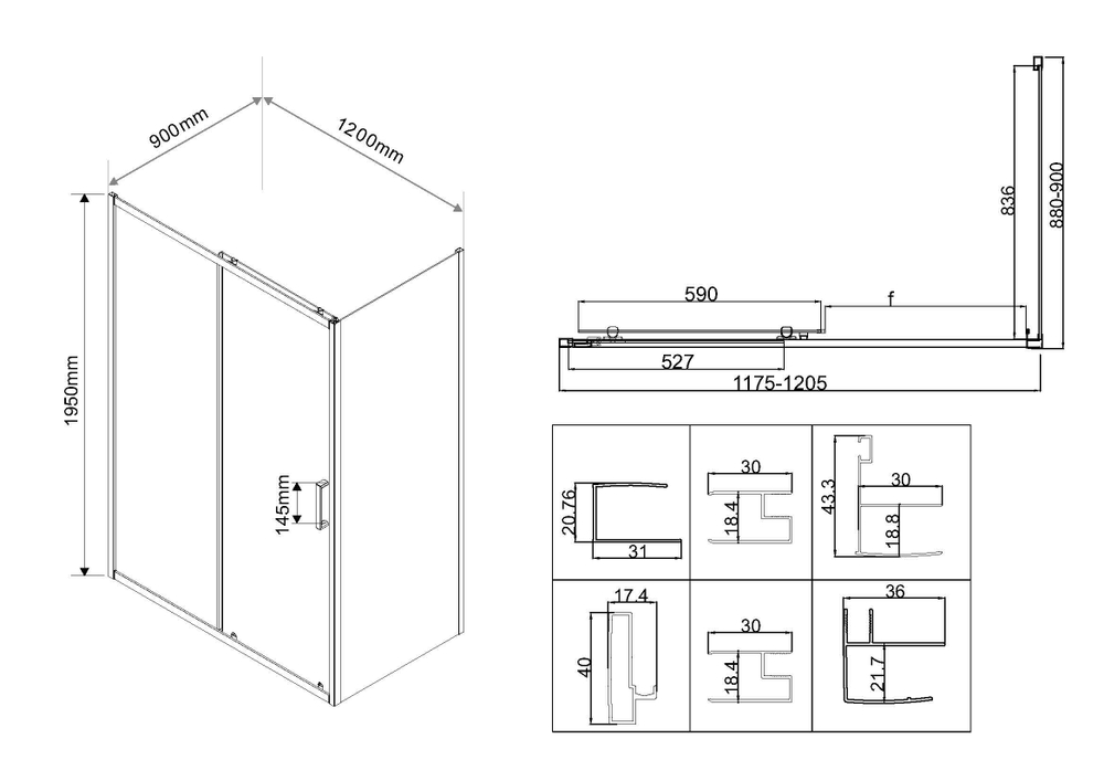 Душевой уголок City VSR-5CT9012CLB, 1200*900, черный, стекло прозрачное