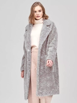 Шуба женская из шерсти мериноса чебурашка тедди, серая, SilverFox