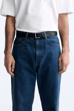 ZARA КОЖАНЫЙ РЕМЕНЬ С ДЕКОРАТИВНОЙ СТРОЧКОЙ, ЧЕРНЫЙ