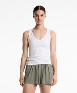 Oysho Топ без рукавов с V-образным вырезом из хлопка и модала, белый