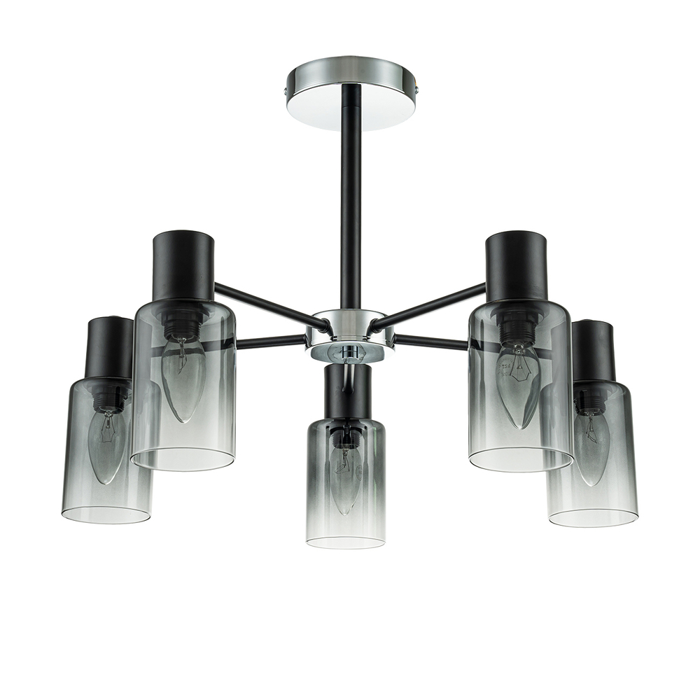 Светильник на штанге 5x40Вт, E14, металл/стекло, черный/хром