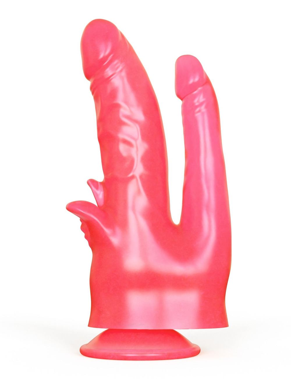 Розовый двойной фаллоимитатор с лепестками и присоской - 17 см.