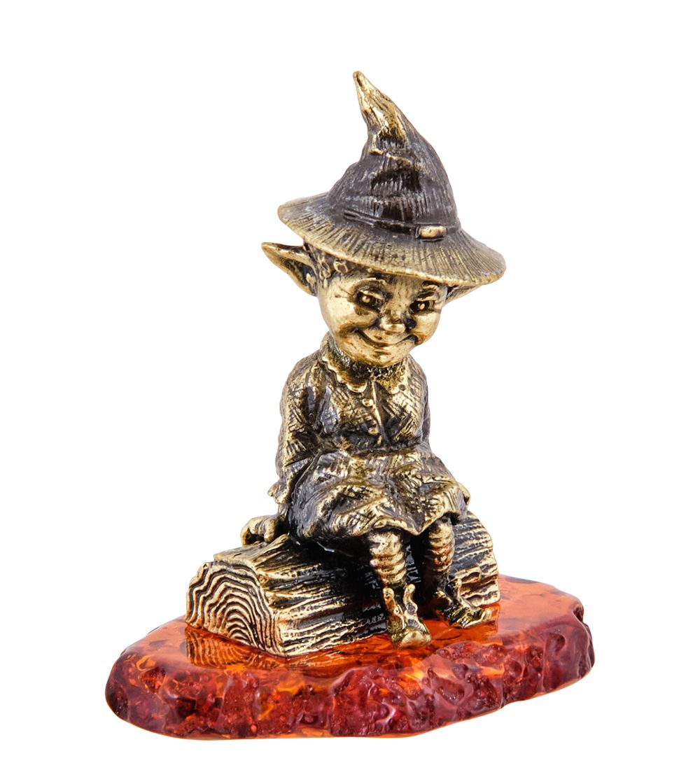 Народные промыслы AM-3651 Фигурка «Гном Бардзуки Морта» (латунь, янтарь)