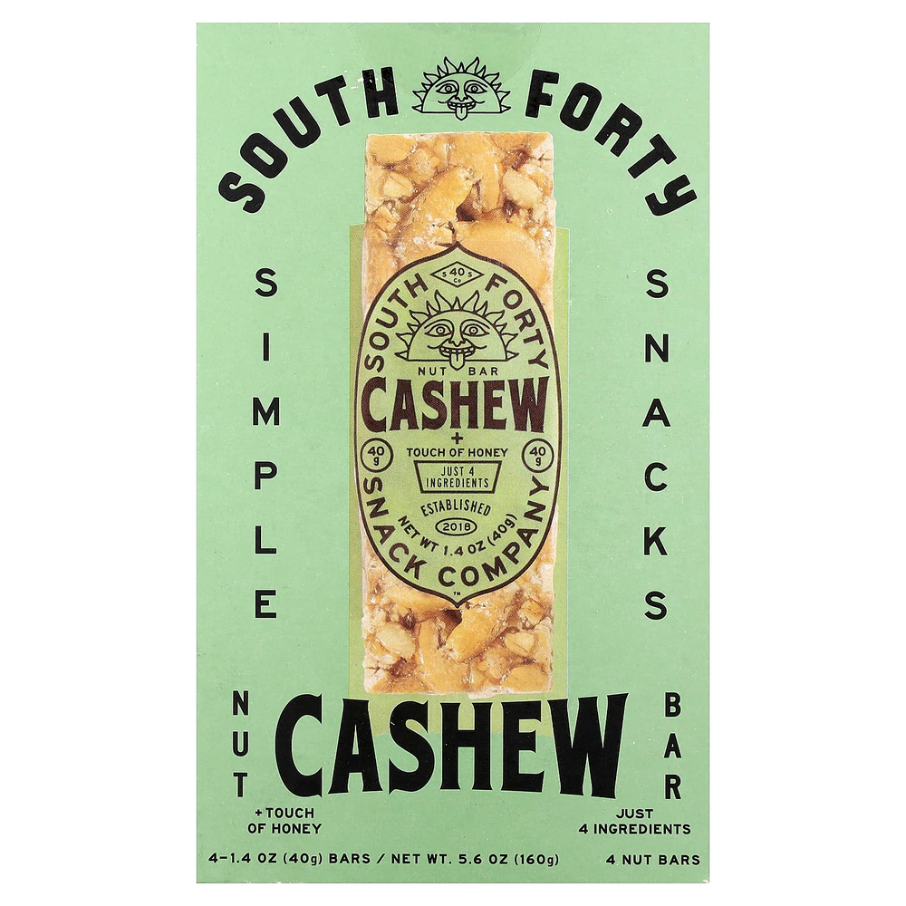 South Forty Snack Company, батончик с орехами, кешью и медом, 4 батончика по 40 г (1,4 унции)