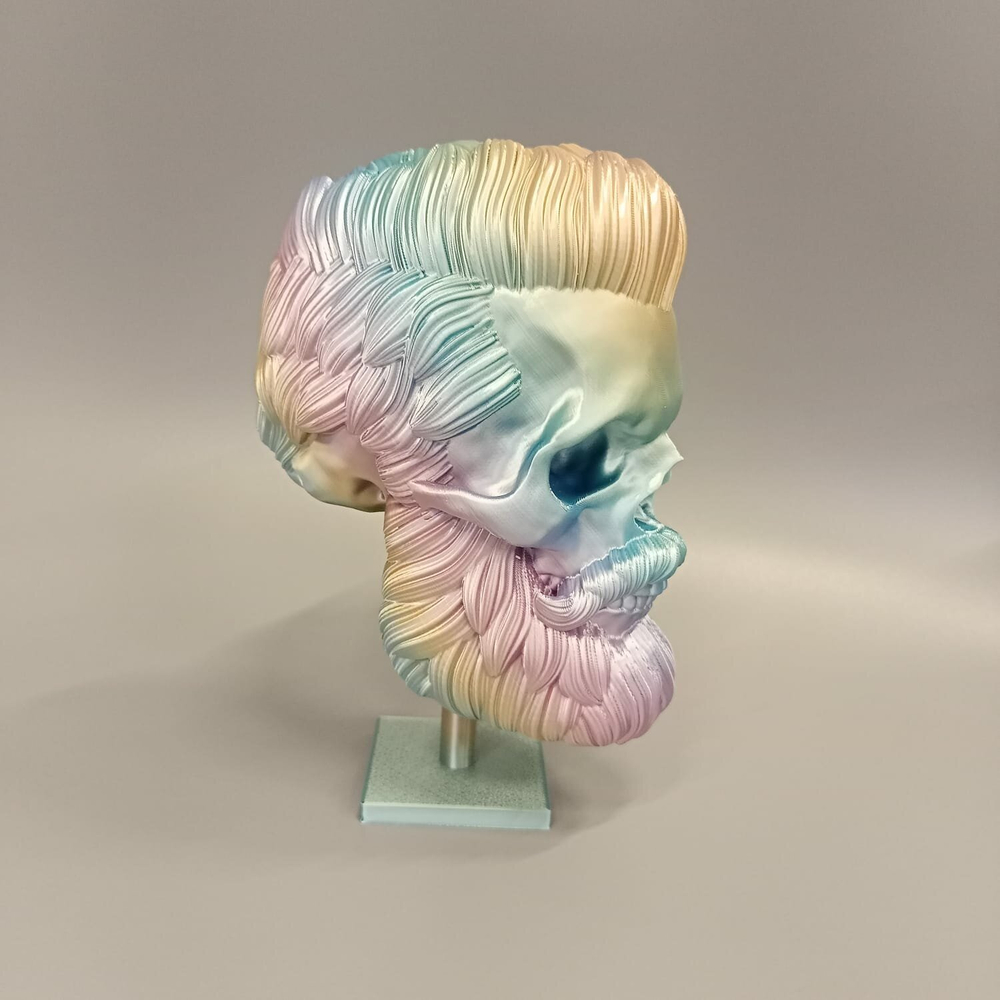 Бородатый череп фигурка для декора интерьера, арт-объект, 3D печать, 24,5 см., градиентный
