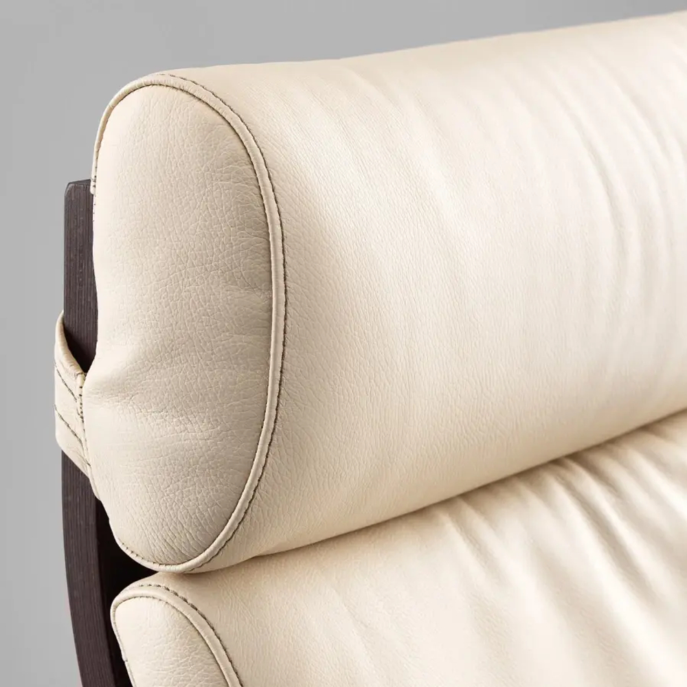 Кресло и подставка для ног - POÄNG / POАNG IKEA/  ПОЭНГ ИКЕА,  72х66 см, черно-коричневый/глос кремовый/молочный